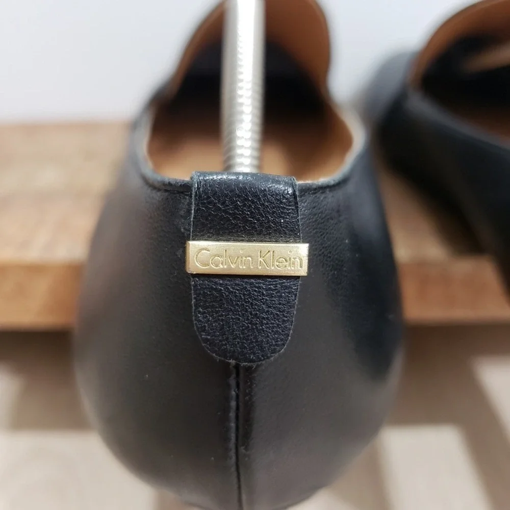 Calvin Klein Orabela Leather Flats Womens 10 Black Loafer Ballet Minimalist‎